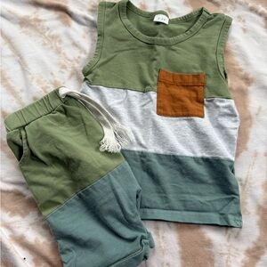 Kids Matching Tank Set - Green, Grey, and Brown